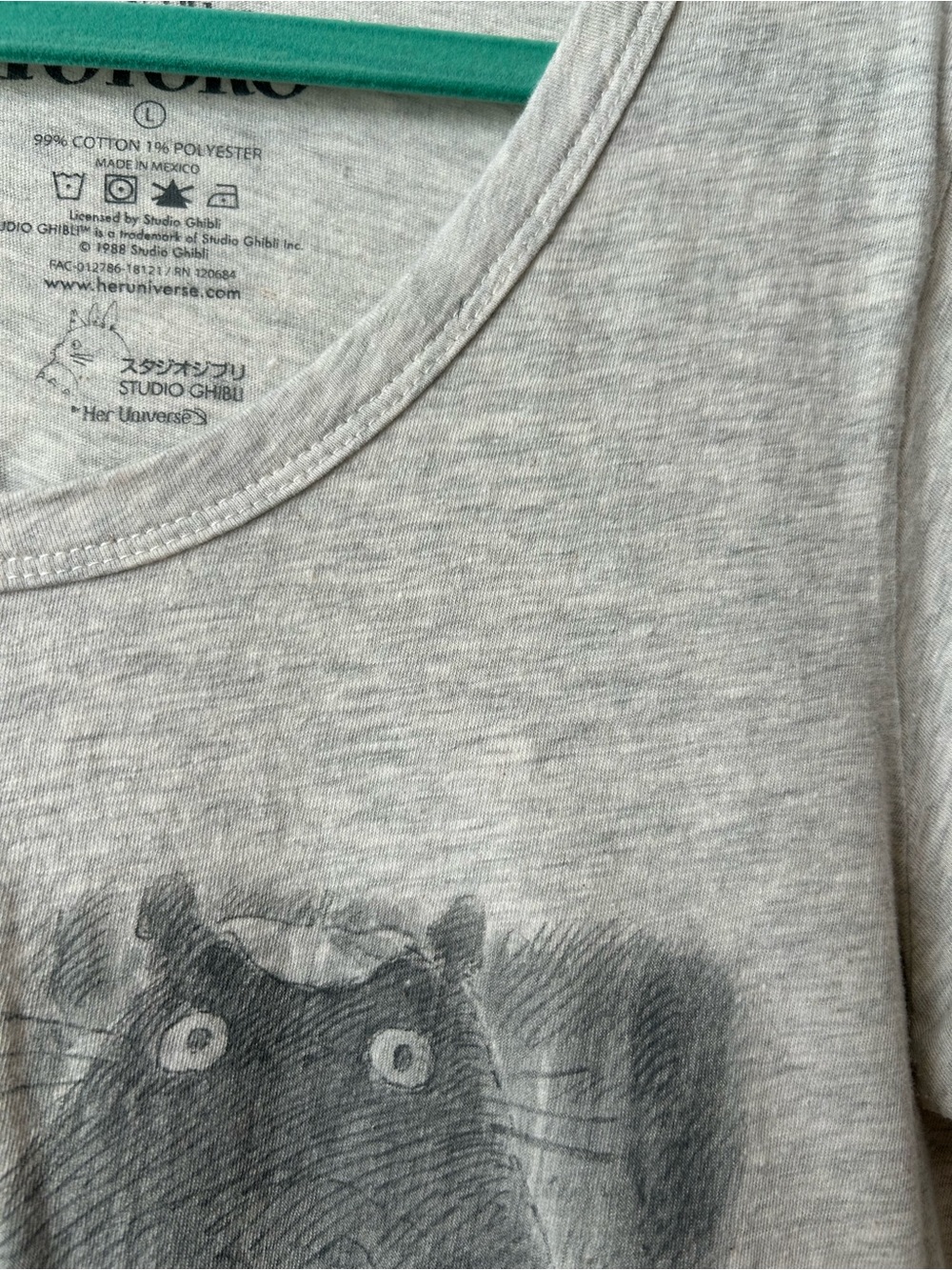 Heather Gray V-Neck Graphic Tee - Totoro Motif - Picture 6 of 7